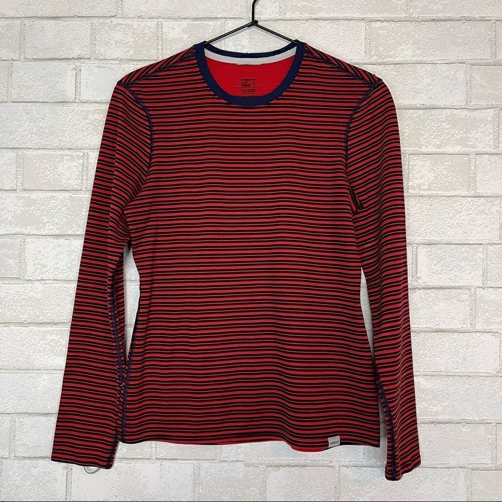 Patagonia Red and Blue Stripe Capilene Long Sleeve Base Layer Top S